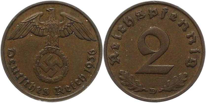 Foto Drittes Reich 2 Reichspfennig 1936 D