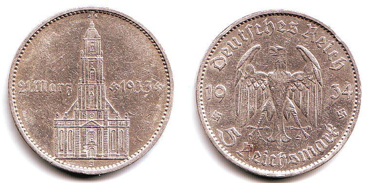 Foto Drittes Reich 5 Mark 1934 J