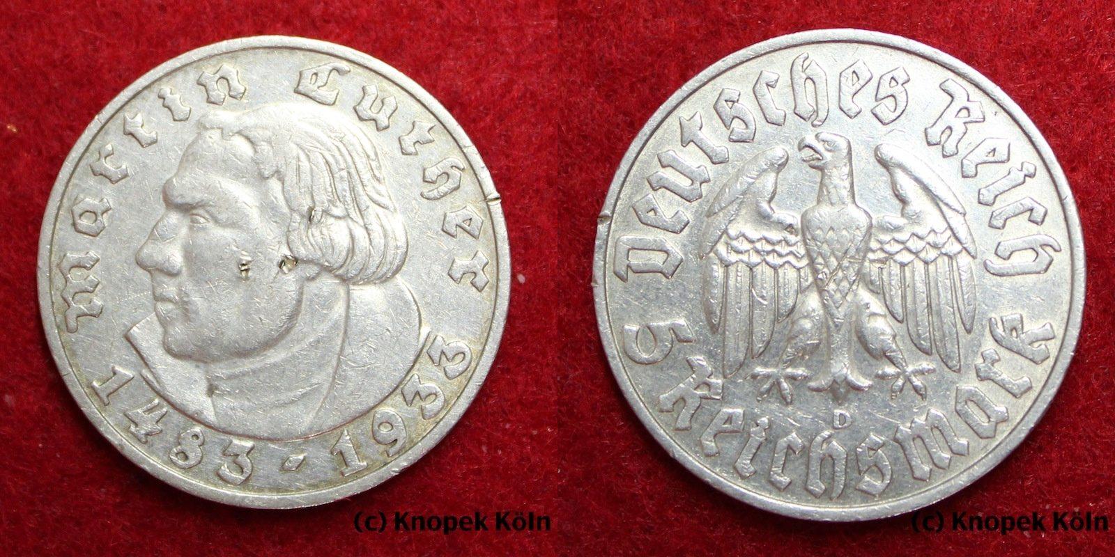 Foto Drittes Reich 5 Reichsmark Rm 1933 D