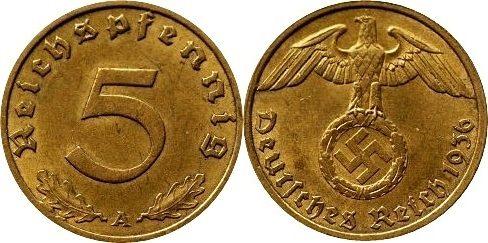 Foto Drittes Reich 5 Reichspfennig 1936