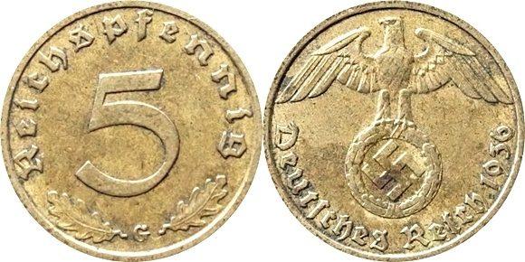 Foto Drittes Reich 5 Reichspfennig 1936 G