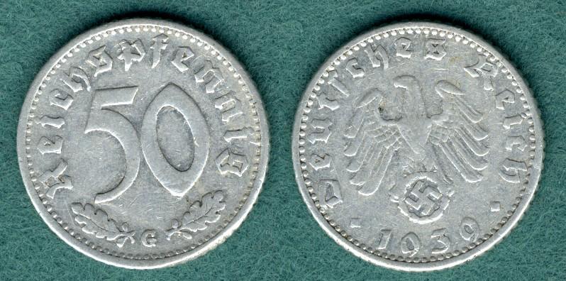 Foto Drittes Reich 50 Reichspfennig 1939 G