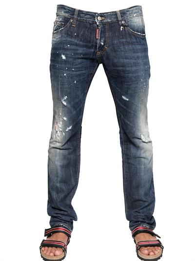 Foto dsquared jeans en denim con pintura neón slim fit 19cm