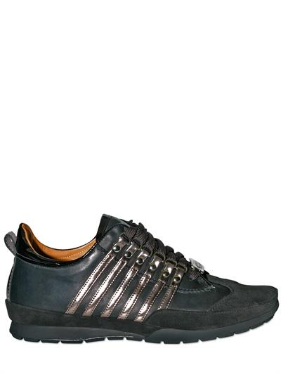 Foto dsquared patent striped calf and suede sneakers