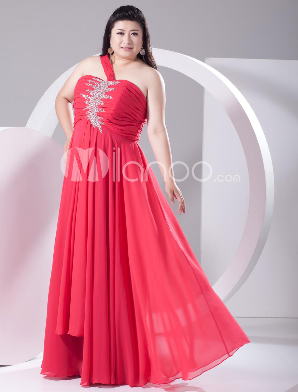 Foto Dulce 2013 estilo rojo gasa rebordear uno - hombro Plus tamaño vestido de fiesta