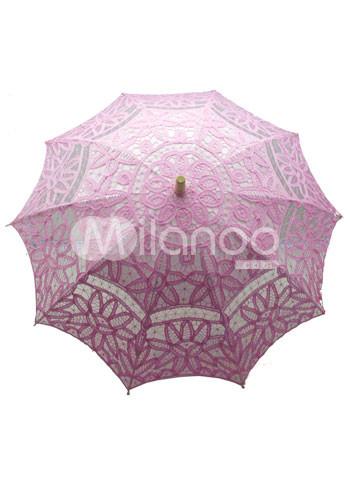 Foto Dulce Rosa algodón soporte de acero inoxidable madera mango boda paraguas