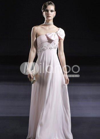 Foto Dulce Rosa imitado seda chifón satinado un hombro palabra longitud femenino vestido de noche