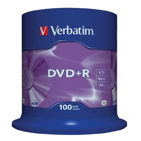 Foto DVD+R 4,7 GB Verbatim 16x velocidad en Cakebox 100 Unidades