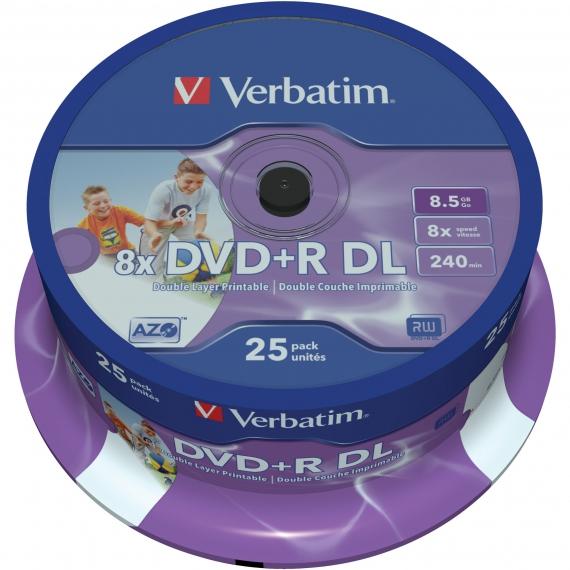 Foto DVD+R Verbatim Double Layer Inkjet Printable Tarrina 25Uds