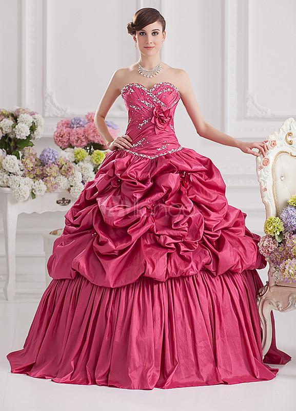 Foto Elegante fucsia tafetán plisado vestido de novia de la mujer