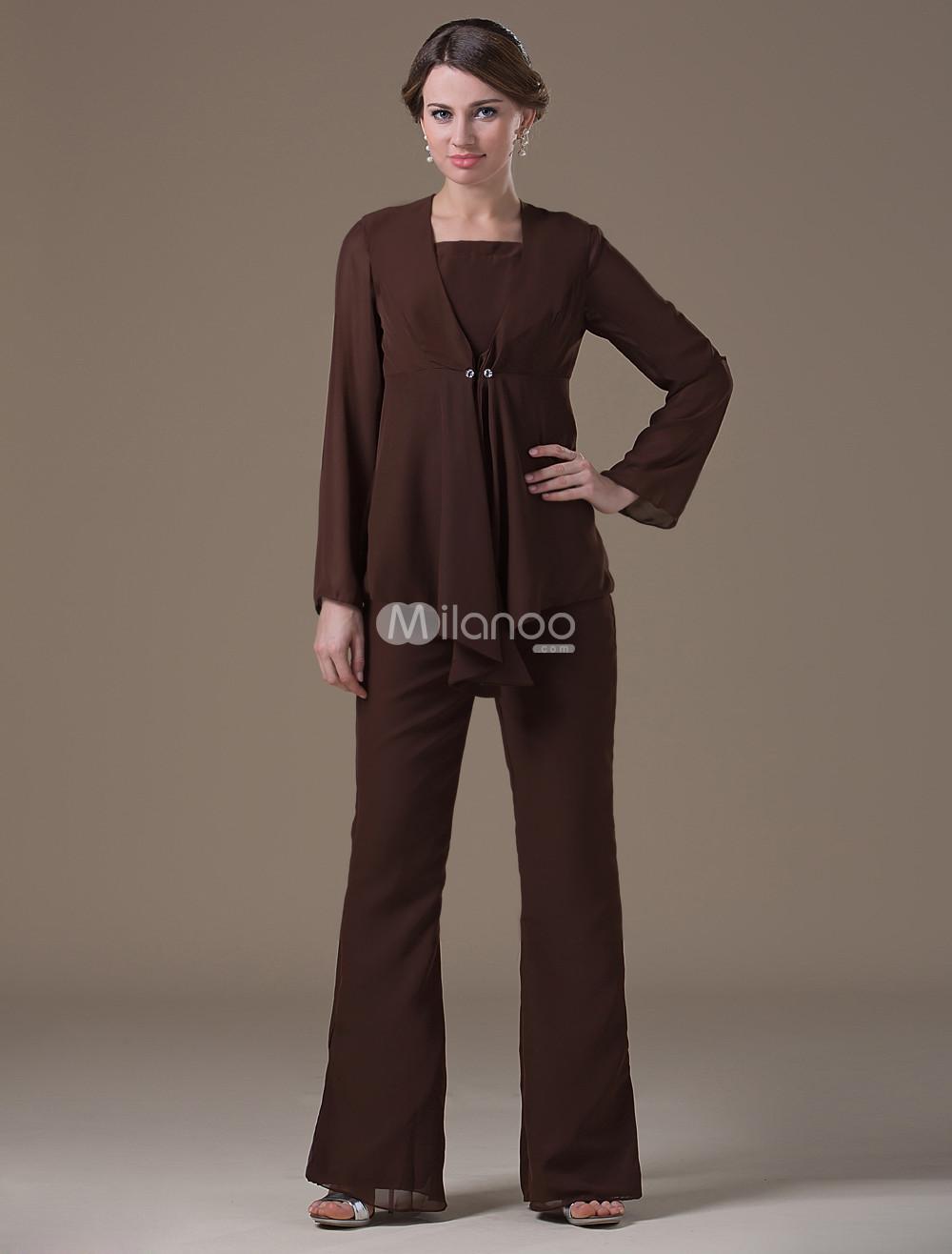 Foto Elegante madre de gasa marrón de los trajes de novia pantalón