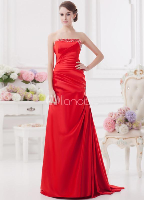 Foto Elegante rebordear rojo sin tirantes moda vestido de noche