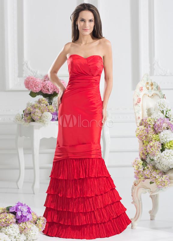 Foto Elegante vestido rojo tafetán cariño en niveles cuello-vestido vestido de fiesta