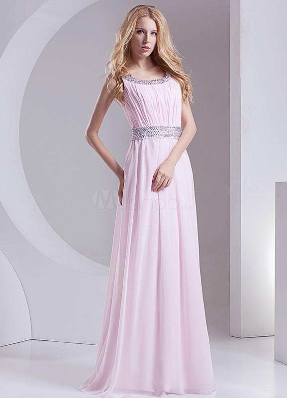 Foto Encantador vestido de noche de gasa rosa rebordear joya cuello femenino