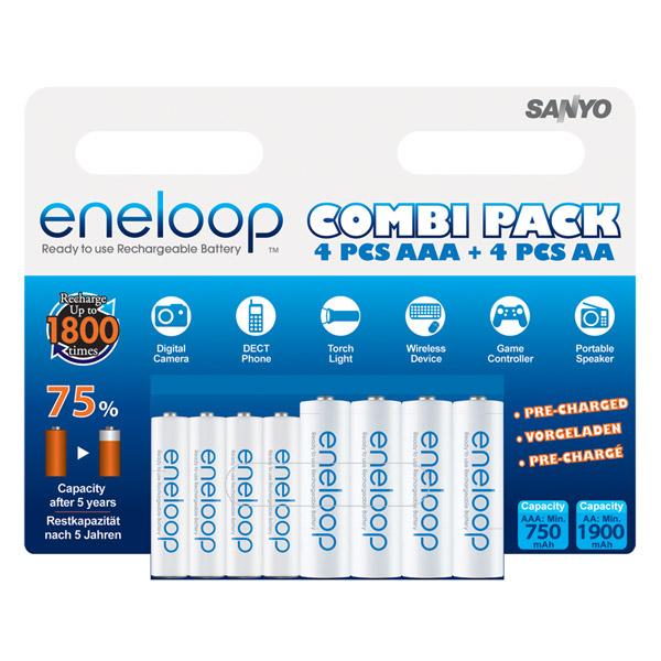 Foto eneloop combi pack, conjunto de 4 pilas AA y 4 pilas AAA