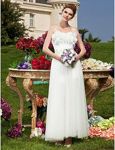 Foto envoltura / vestido de novia de tul hasta los tobillos columna strapless