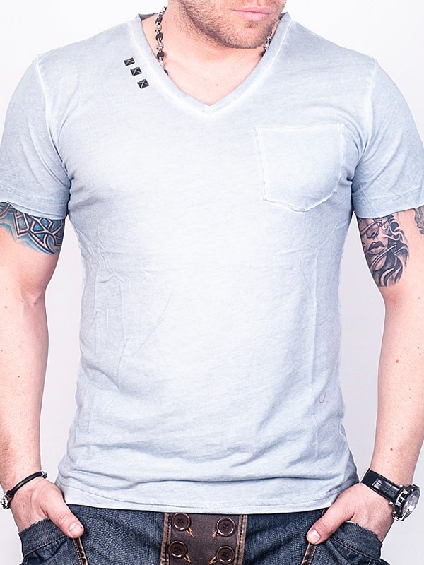 Foto Escote en V Camiseta – Gris - XXL