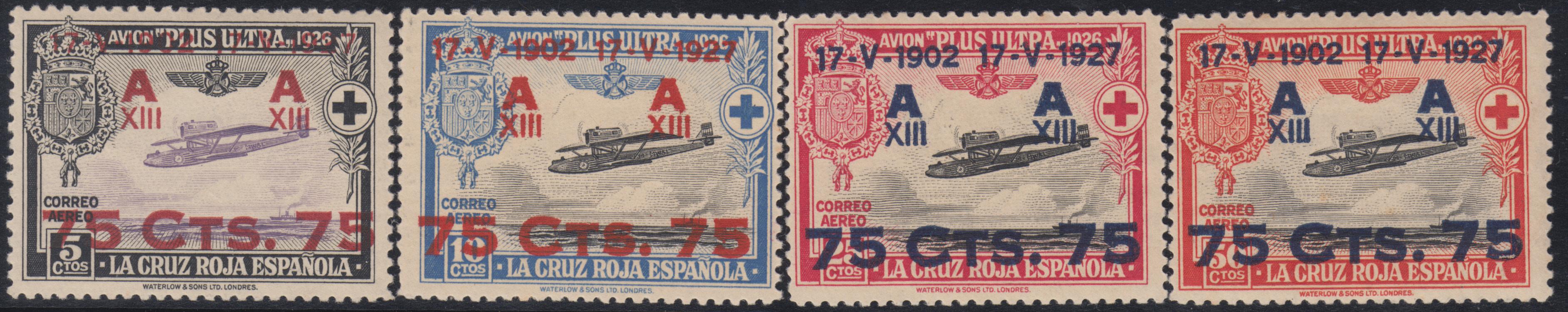 Foto ESPAÑA SPAIN 388/91 1927 CONSTITUCIÓN Alfonso XIII Cruz Roja Avión MH