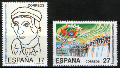 Foto España Spain Nº 3224/25 3224/5 1992 Efemérides Luis Vives, Orfeón Pamplona Mhn