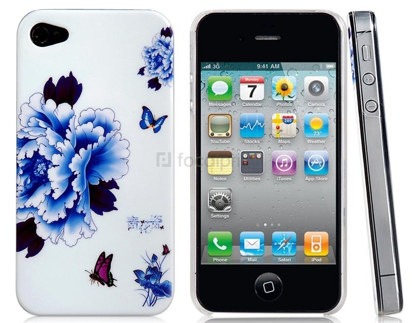 Foto Espejo azul y blanco Funda protectora porcelana para el iPhone 4/4S