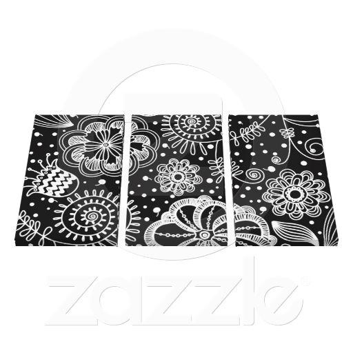 Foto Estampado de flores retro negro y blanco 5 Lona Estirada Galerias