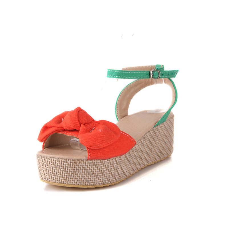 Foto Estilo de lona Plataforma sandalias de tacón con zapatos de hebilla / Bowknot Fiesta / noche (más colores)