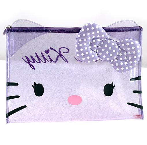 Foto Estuche portatodo transparente de color lila Hello Kitty grande