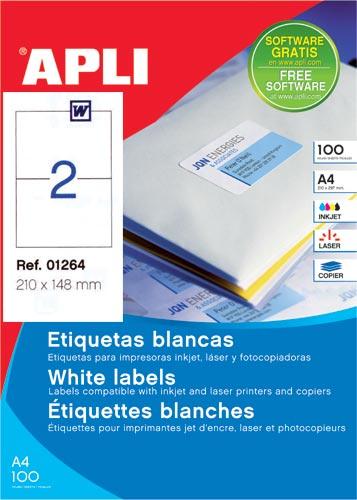 Foto Etiquetas Adhesivas Apli Para Inkjet, Laser Y Fotocopiadoras Blanca Cantos Rectos 100 Hojas 210 X 148mm