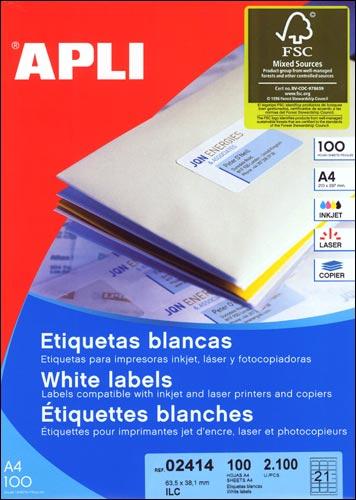 Foto Etiquetas Adhesivas Apli Para Inkjet. Laser Y Fotocopiadoras Blanca Cantos Romos 100 Hojas 63.5 X 38.1mm