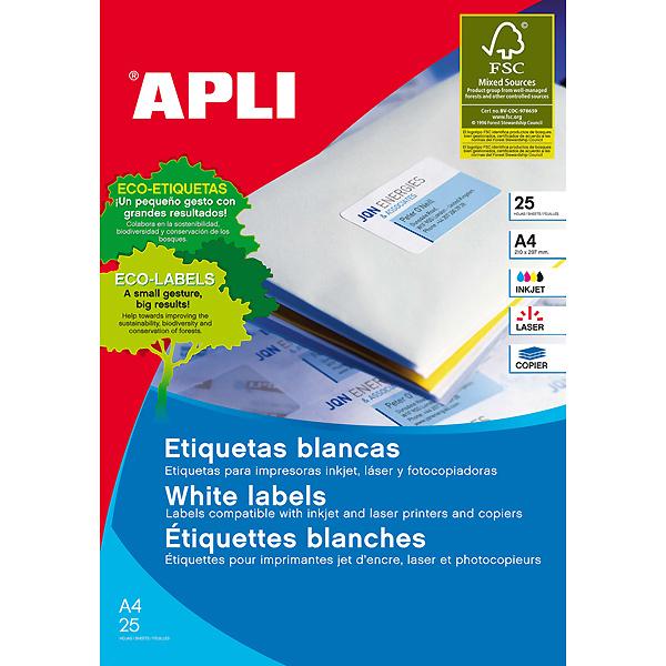 Foto Etiquetas Apli blancas cantos rectos 105 x 37 mm 25 Hojas A4