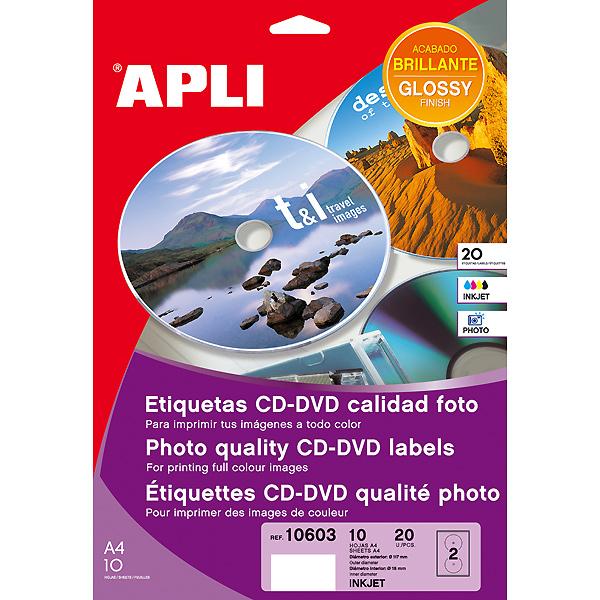 Foto Etiquetas CD/DVD Apli Glossy 10 hojas A4