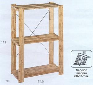 Foto EV-3-75 Estanteria de pino macizo 3 baldas