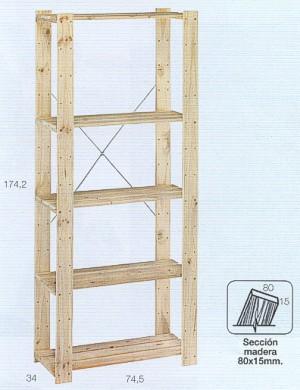 Foto EV-5-75 Estanteria de pino macizo 5 baldas