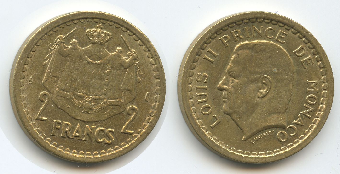 Foto Fürstentum Monaco 2 Francs (Nd) 1945