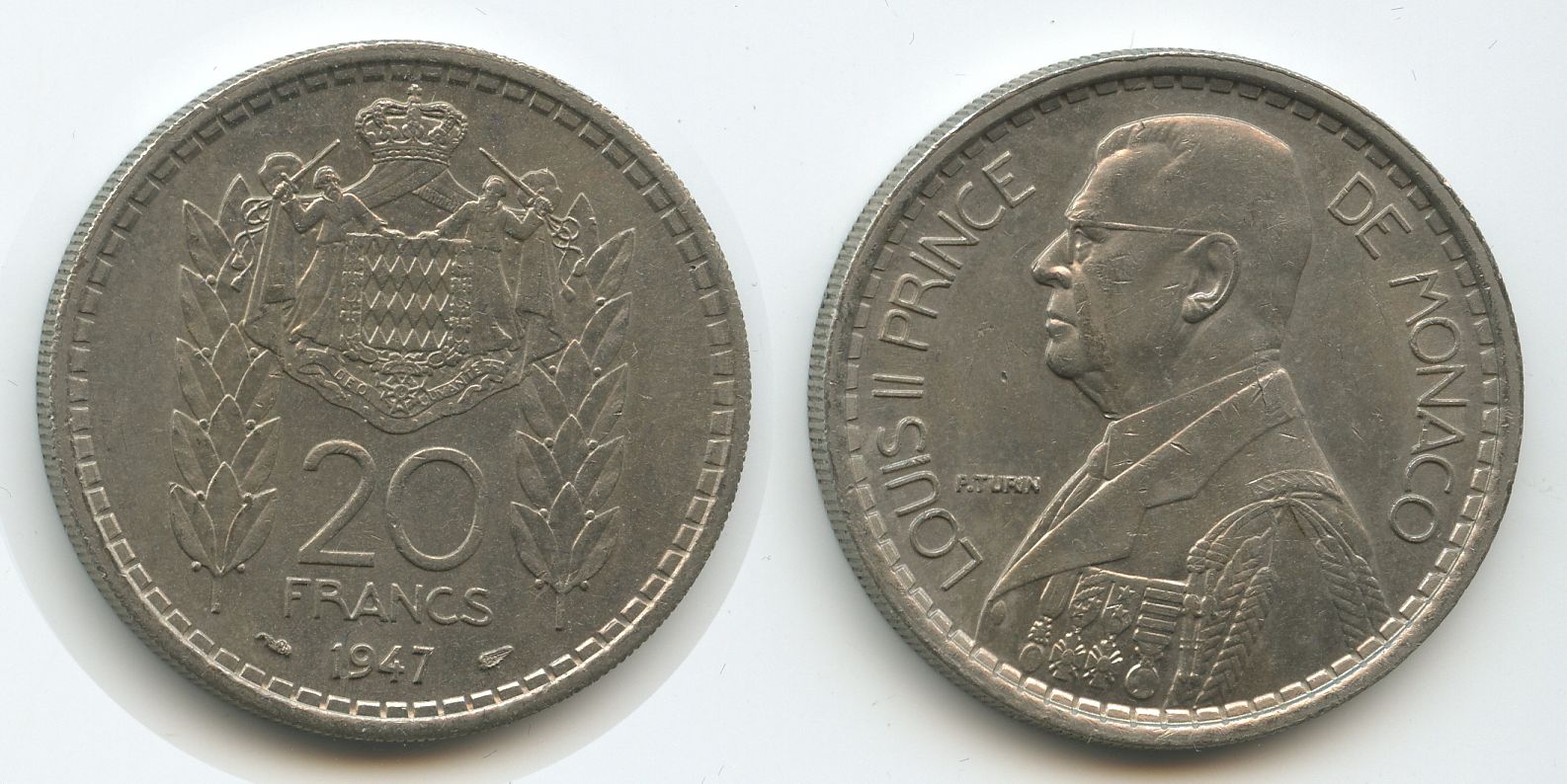 Foto Fürstentum Monaco 20 Francs 1947