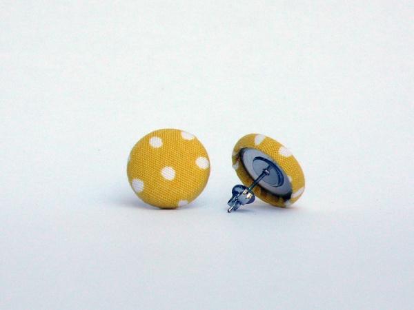 Foto Fabric Button Earring Studs - Yellow White Polkadot by Poppy Dreams