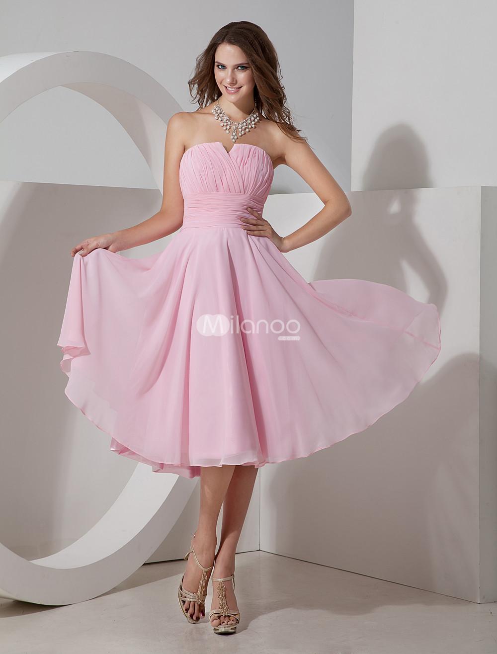 Foto Falda de danza rosa de gasa sin tirantes de línea A hasta la rodilla