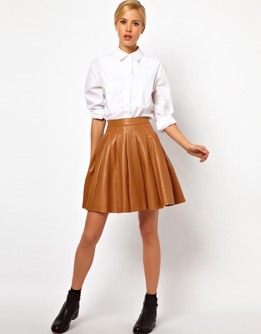 Foto Falda plisada de cuero de ASOS Premium Tan