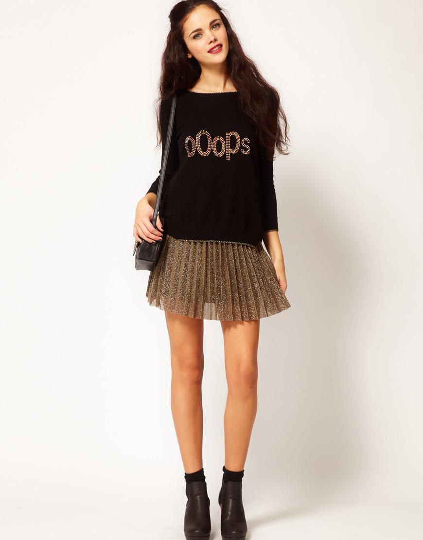 Foto Falda skater plisada dorada de River Island Dorado