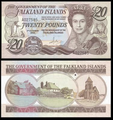 Foto Falkland Islands 20 Pounds 1.10.1984 P 15 Unc