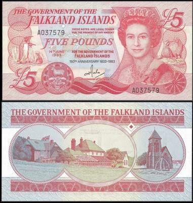 Foto Falkland Islands 5 Pounds 14.6.1983 P 12 Unc