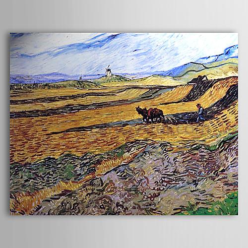 Foto Famosa pintura al óleo de campo y el labrador y el molino de Van Gogh