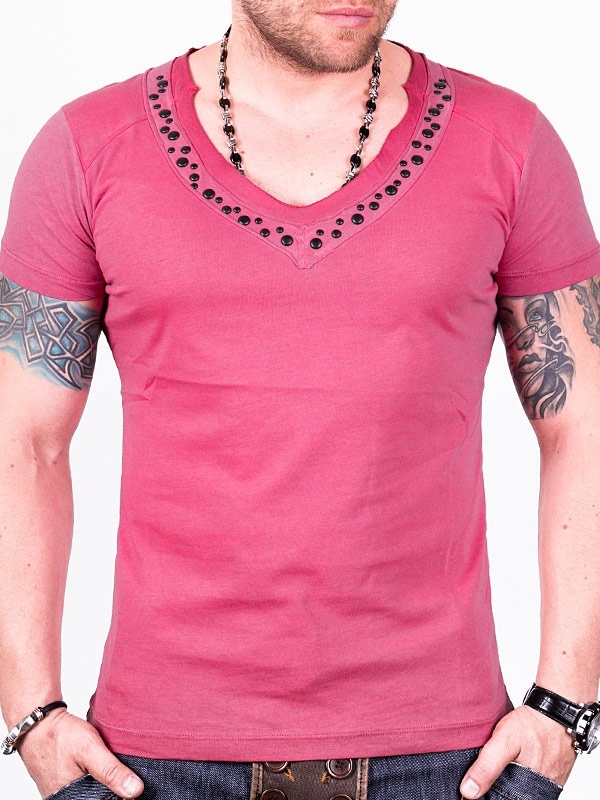 Foto Fashion B Escote en V Camiseta – Rojo - L