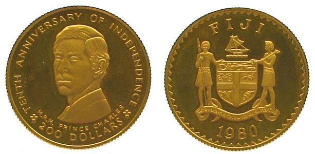 Foto Fidschi Inseln 200 Dollars Gold 1980