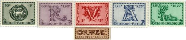 Foto FILATELIA - Sellos por países - Bélgica - Correo ordinario - BE00625/30 - 1943 Serie Abadía de Orval Iniciales Lujo