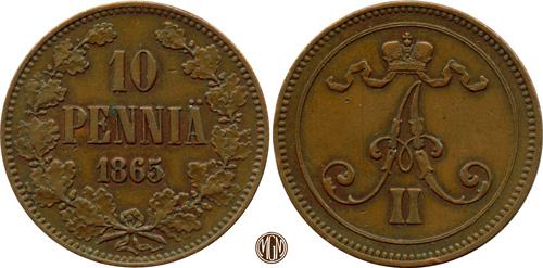 Foto Finnland 10 Penniä 1865