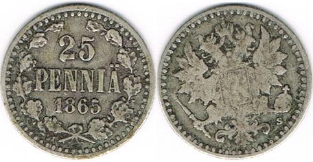 Foto Finnland 25 Pennia 1865