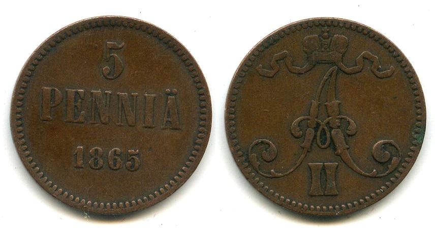 Foto Finnland 5 Penniä 1865