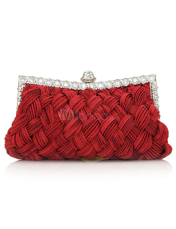 Foto Forma de bolsa acolchada roseta arremolinados noche de seda bolsa para mujer