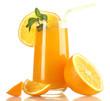 Foto FotoMural Glass of orange juice with mint and orange isolated on white